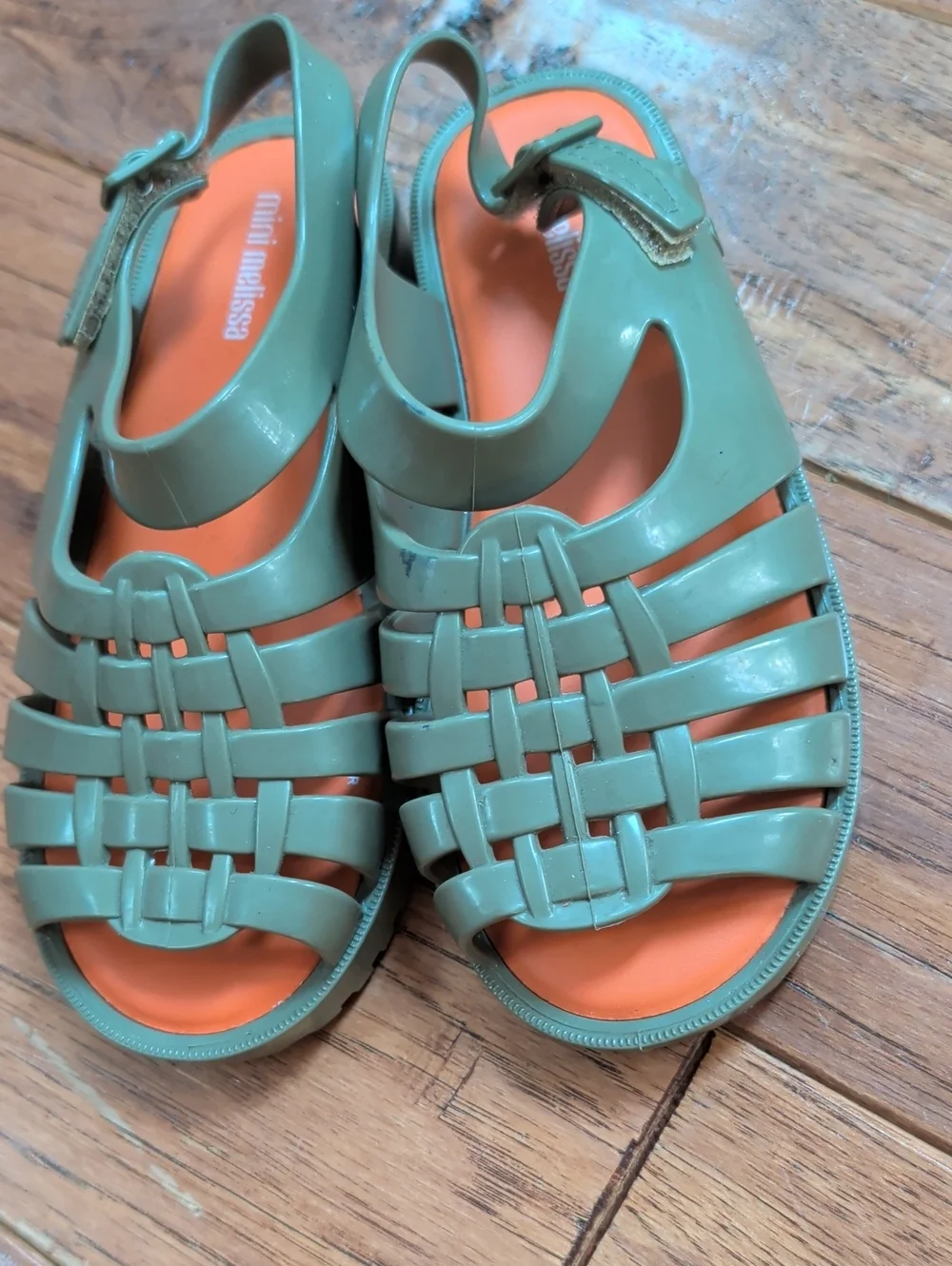 Mini Melissa Olive Green Jelly Fisherman Sandals with Orange Insole